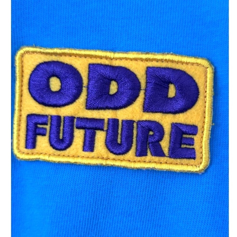 Odd Future Cotton Hooded Rugby Shirt Mens L Blue Colorblock Embroidered Patch - Picture 7 of 8
